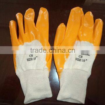 nitrile coated interlock gloves/yellow nitrile coating glove