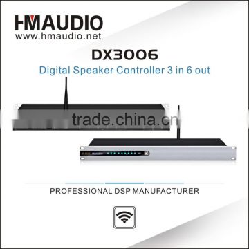 Output channels with PEQ, Lo-shelf and Hi-shelf audio processor DX3006