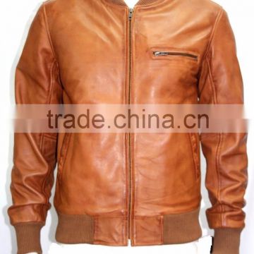 Man Tan Nappa Soft Real Leather Bomber Style Retro Jackets All Size