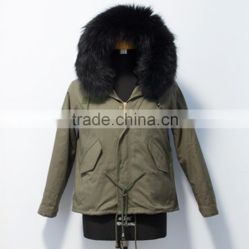 Fashionable hot sale military parka jacket with real raccoon fur hood
