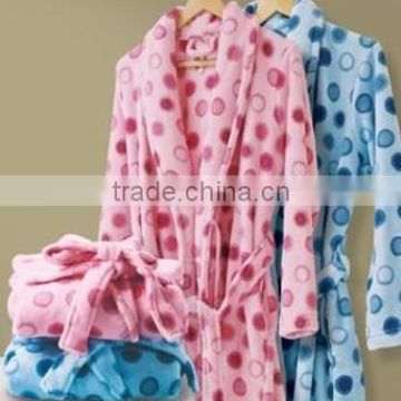 Printed fleece bathrobe lady pajama bath robe for women