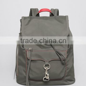 Wholesale high quality nylon day backpack with leather trim