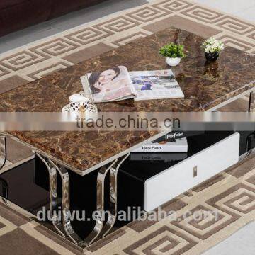 Living room modern marble stone coffee table with stainless steel frame