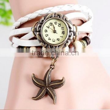 Star pendent genuine leather quartz bracelet watch women