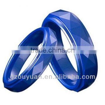 Fashion Men and Women Blue Ceramic Wedding Band Ring, Facted Blue Ceramic Ring
