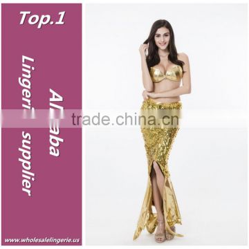 Gold sequins sexy bra girl party wear western dress sexy mermaid costumes