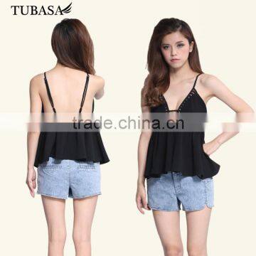 guangzhou ladies clothing black box pleat peplum top black, blusa cropped, clothes online