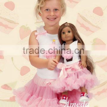Girls Cupcake Light Pink Pettiskirt and 18" American Girl Doll Birthday Outfit
