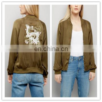 Embroidered Satin Bomber Jacket for Ladies