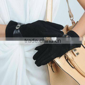 Cheap Leather Gloves,Fashion Ladies Sueded lLather Glove with Leather Flovwer Decoration
