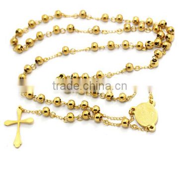 Latest Hot Sale Design Stainless Steel Gold Beaded Pendant Fashion Jewelry Necklace with Crucifix Cross