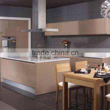 modern golden lacquer faced MDF kitchen cabinet