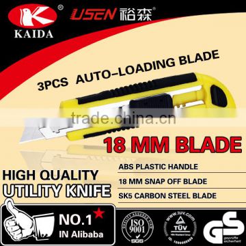 Plastic with rubber grip handle olfa knife 3 PCS Auto Loading Blade Utility Knife