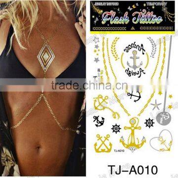 pirate necklace jewelry tatoo sticker of silver & gold color