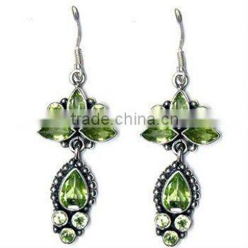 Jaipur silver jewelry natural peridot gemstone earrings