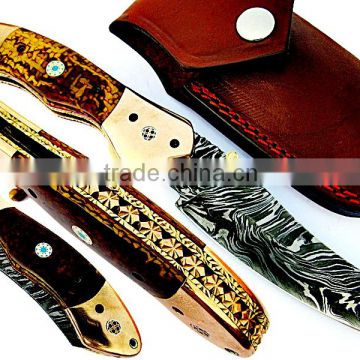 A HANDMADE TANTO SHAPE, G-10 AND PURE COPPER BOLSTERS HANDLE, DAMASCUS STEEL LINER LOCK FOLDING FOLDING KNIFE