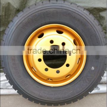 yellow rim equipped with tyre 22.5 inch