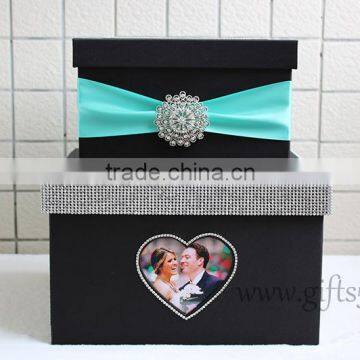 Elegant Handmade black wedding cardbox with photo frame