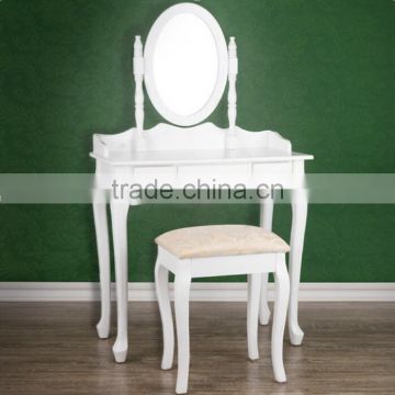 Antique Wooden Dressing Table Set, Wooden Dresser with Mirror and Bench, Make up Table Set