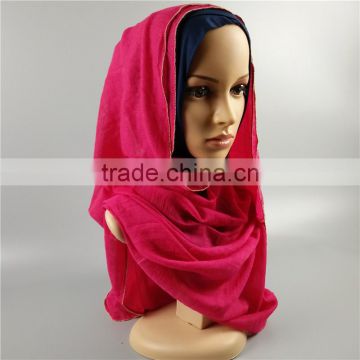 Pure color polyester scarfs Muslim Hijab with pearls