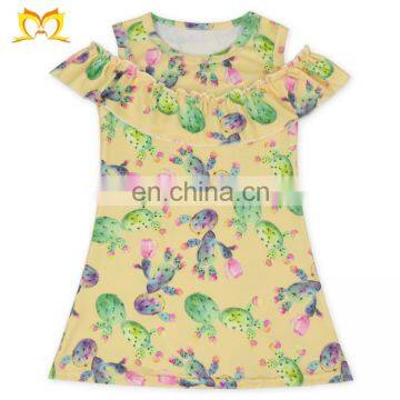 new design baby girls cactus printed cutting shoulder clothing children frock dress for kid