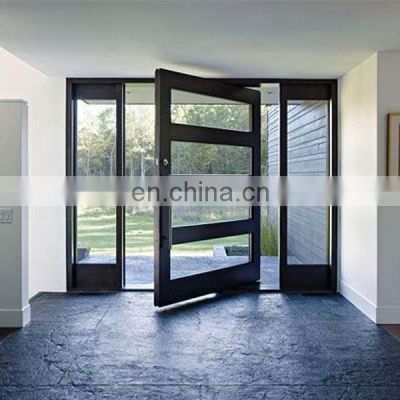 decorative house front easy operate tempered glass wrought iron center revolve pivot entrance doors with grill design