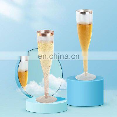 Plastic Champagne Flutes Gold Glitter Plastic Toasting Glasses Disposable Wedding Party Cocktail Cups