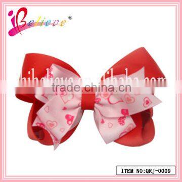 Valentine's day special design hair accessories heart print new ribbon bow hair clip (QRJ-0009)
