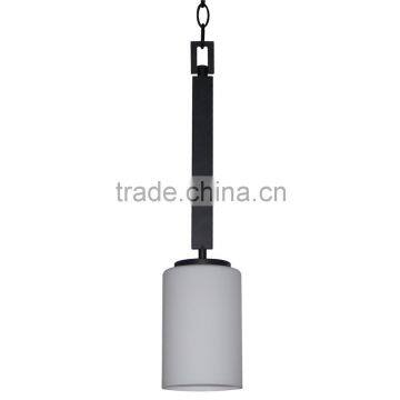 transitional1 light pendant(Lustre/La arana) in ebony bronze finish with single dove white glass shade