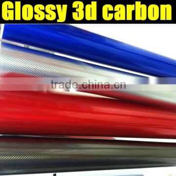 new arrival glossy chrome 3d carbon sticker 1.35*30m each roll
