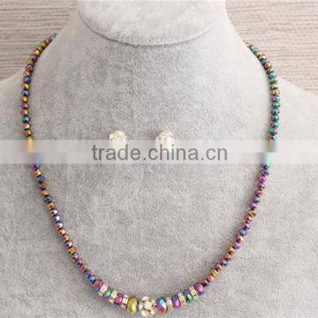 Charming beads necklace jewelry sets, colorful beads necklace with crystal earrings