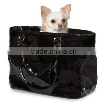 Black patent leather fashionable dog handbags/pet shoulder bags