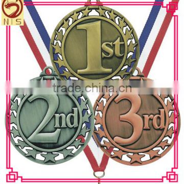 custom gold silver bronze sports medal with ribbon