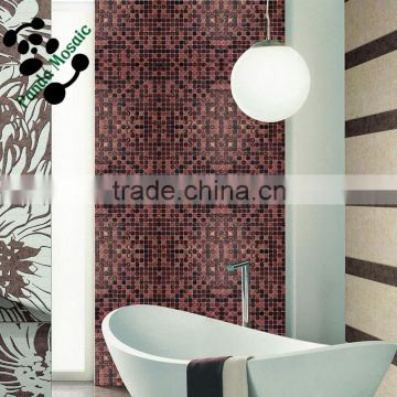 MB SMH05 Golden Line Brown Mosaic Bathroom Wall Tile Cheap Glass Mosaic Bathtub