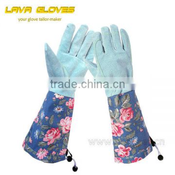 GPB089 Pigskin leather long Sleeve Lady Garden Rose Gloves