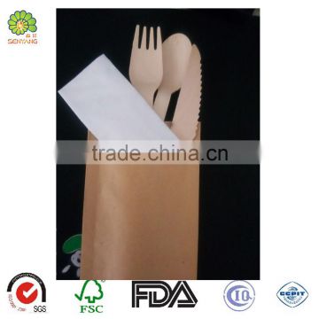 wooden bulk disposable airline hotel band names cutlery set pack