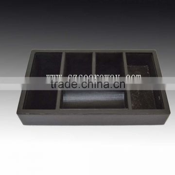 hotel use rubber paint black lacquered watch box ,Faux Leather desk organiser for stationery holder factory