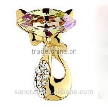Vintage wholesale lovely cat Austrian crystal for dress fancy pin gold christmas latest brooch design