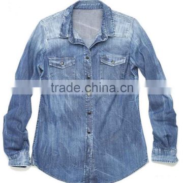 New adults latest mens fashion wash long sleeve denim shirt jeans high quality facotry in China                        
                                                Quality Choice