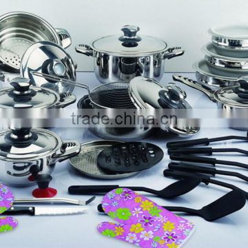 34pcs wide edge stainless steel cookware set wiht thermometer