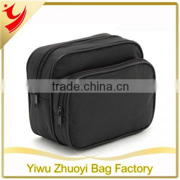 Promotion Black Polyester Toiletry Cosmetic Bag for Men in Two Layers