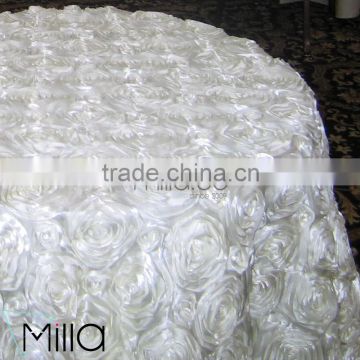 Satin rosette round table cloth for wedding