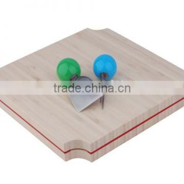 Bamboo Cheese Board with 4 Knives and Square Shape for Cheese Cutting and Table and Dining
