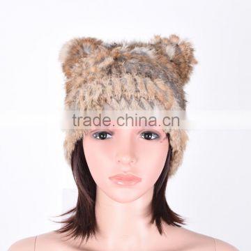 Girls` fashion cute fur hat rabbit fur hat hand knitted fur hat KZ140006