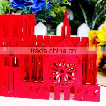 red color Notre Dame de Paris 3d handmade pop up business cards