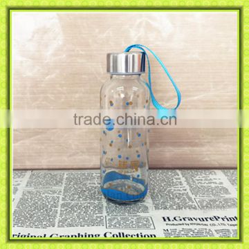 300ml round water glass tumbler with screw metal lid,glass bottle for traveling drinking