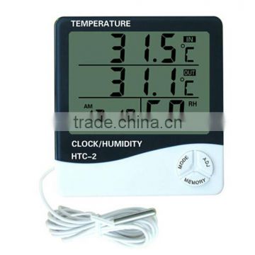 HTC-2, outdoor and indoor used humidity and temperature meter with probe and clock