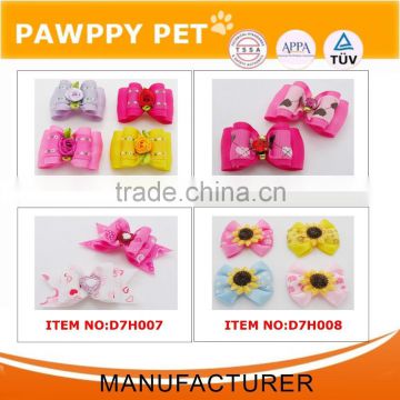 wholesale layered dog cat ribbon hair bows with rubber bands