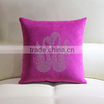 Home decoration swan rhinestone motif throw pillow