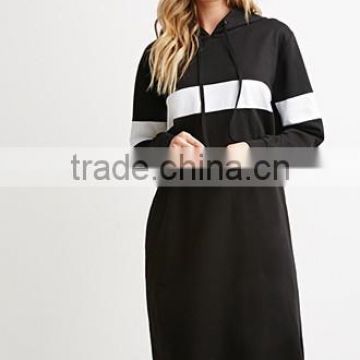 Contrast color stripe hooded long-sleeved dress